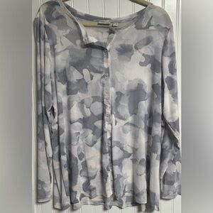 LOGO Lori Goldstein Watercolor Printed Mesh Button Cardigan Plus Size 1X A474584